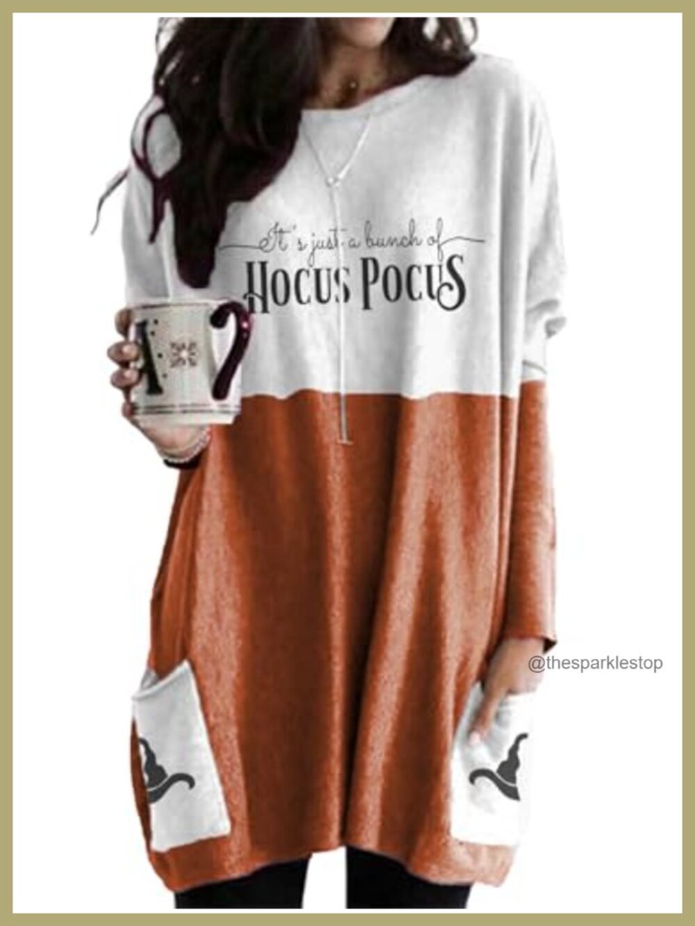Women's Tunic Top Long Sleeve Crew Neck Hocus Pocus Halloween Shirt Dress